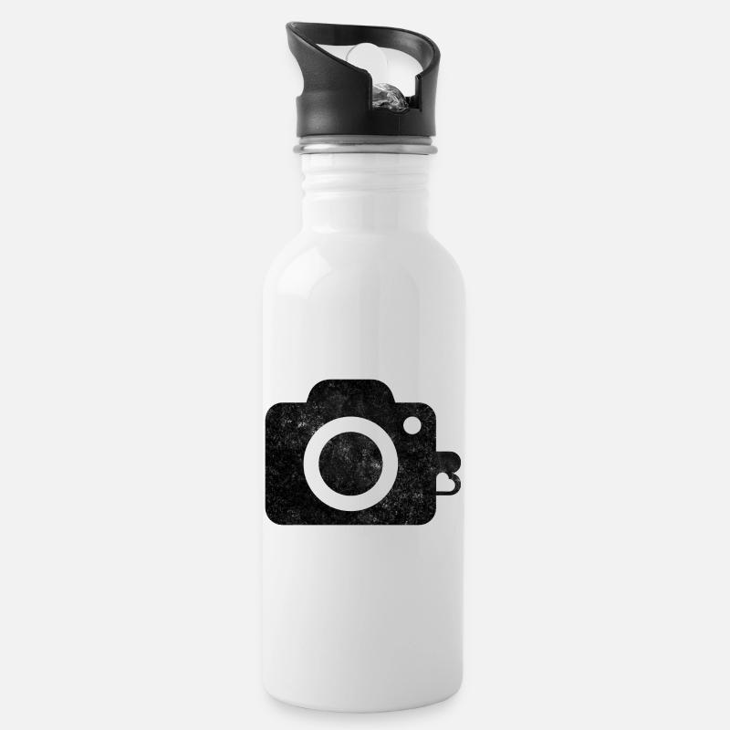 Conception de logo de caméra - Gourde avec paille intégrée - blanc