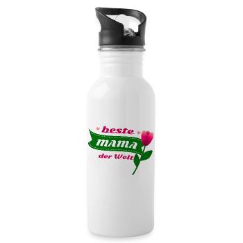 Beste Mama der Welt Design Geschenk - Trinkflasche mit integriertem Trinkhalm - Weiß - Rechts