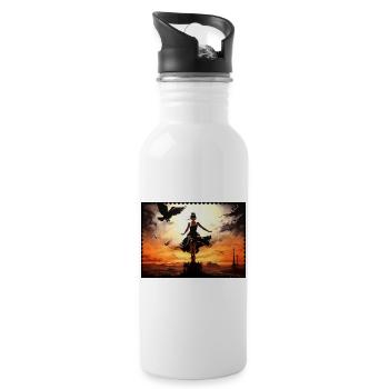 Dark Surreal Fairytale Silhouette Raven Desert - Water bottle with straw - white - Right