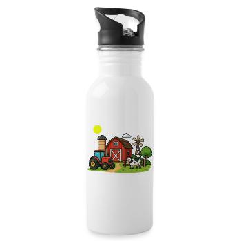 Rural Farm Scenes Illustration - Water bottle with straw - white - Right