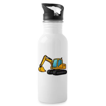 Miniature excavator illustration - Water bottle with straw - white - Right