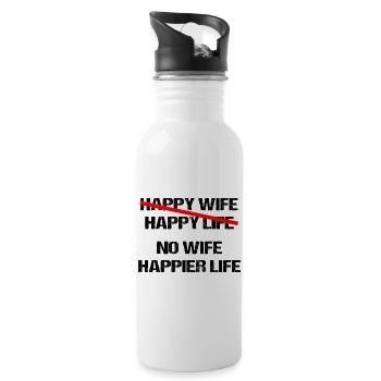 No Wife happier life – Funny Slogan Shirt - Water bottle with straw - white - Right