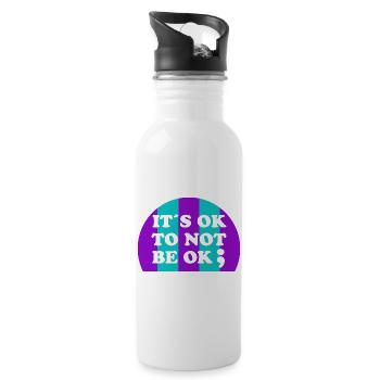 It ́s OK To Not Be OK ; Suicide Awareness Semicolon - Water bottle with straw - white - Right