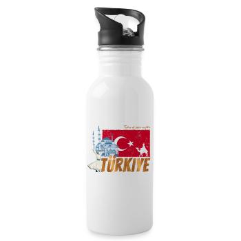 Türkiye Istanbul Vintage Fahne Türkei Sovenir - Trinkflasche mit integriertem Trinkhalm - Weiß - Rechts