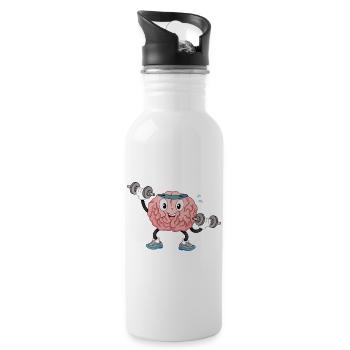 Gehirn im Fitnessstudio - Trinkflasche mit integriertem Trinkhalm - Weiß - Rechts