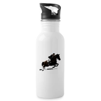 Springendes Pferd mit Reiter - Trinkflasche mit integriertem Trinkhalm - Weiß - Rechts