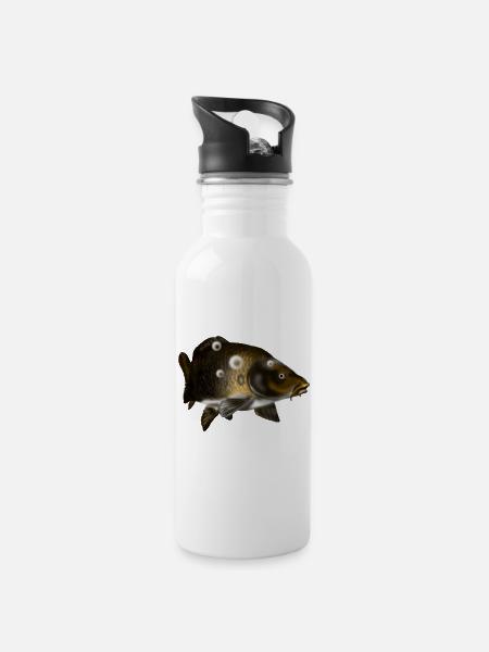 Karpfen - Trinkflasche mit integriertem Trinkhalm - Weiß