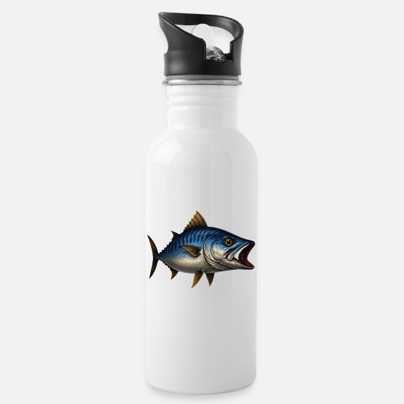 Dynamischer Blauflossen-Thunfisch Illustration - Trinkflasche mit integriertem Trinkhalm - Weiß
