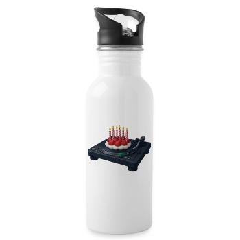 DJ BIRTHDAY – Ton & Bild - Trinkflasche mit integriertem Trinkhalm - Weiß - Rechts