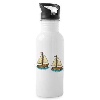 Zwei Segelboote - Trinkflasche mit integriertem Trinkhalm - Weiß - Rechts