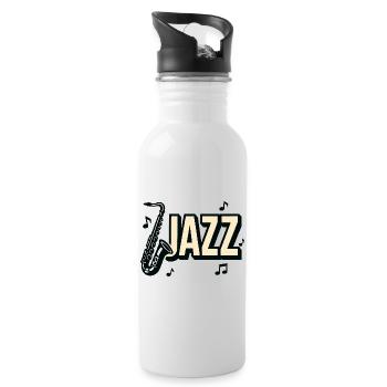 Typografie, Jazz, Saxophon, Musiknoten - Trinkflasche mit integriertem Trinkhalm - Weiß - Rechts