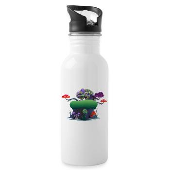 Neon Chameleon on Mushroom Rock - Water bottle with straw - white - Right