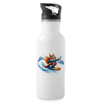Funny Snowboard Squirrel – Winter Fun - Water bottle with straw - white - Right