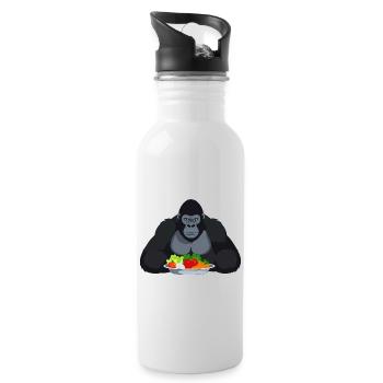 Cool Gorilla with Vegetable Plate Monkey Motif - Water bottle with straw - white - Right