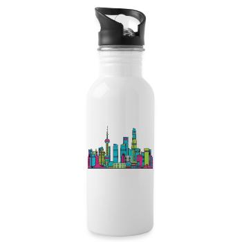 Shanghai City Skyline Oriental Pearl Line Art - Water bottle with straw - white - Right