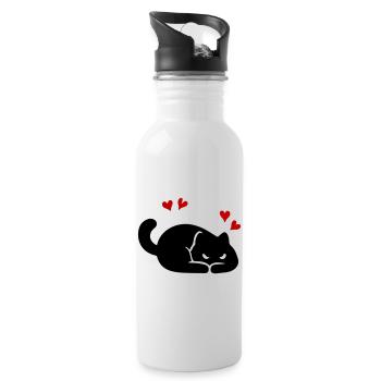 Katze Herz Liebe - Trinkflasche mit integriertem Trinkhalm - Weiß - Rechts