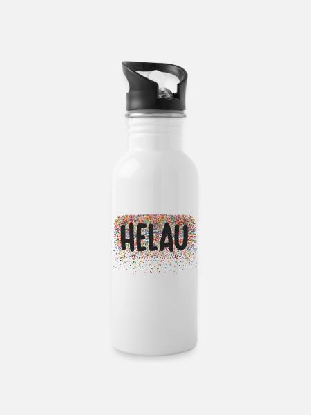 Helau Konfetti Festdruck - Trinkflasche mit integriertem Trinkhalm - Weiß