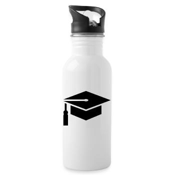 Abi, student, college hat, graduation - Water bottle with straw - white - Right