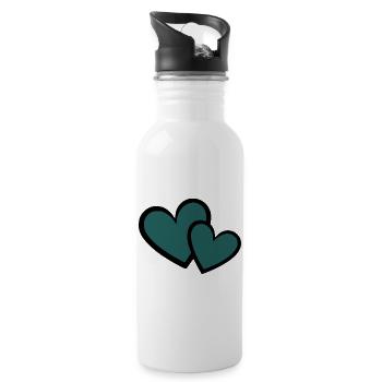 blue heart dark blue 2 hearts heart pattern - Water bottle with straw - white - Right