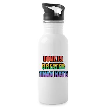 Liebe ist größer als Hass Regenbogen - Trinkflasche mit integriertem Trinkhalm - Weiß - Rechts