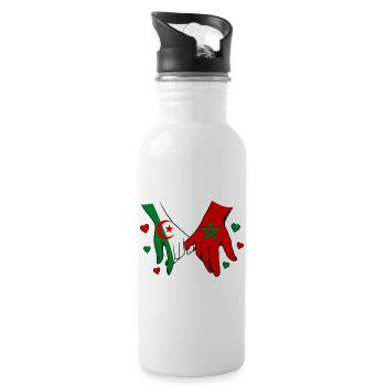 Algeria Morocco Flag Holding Hands - Water bottle with straw - white - Right