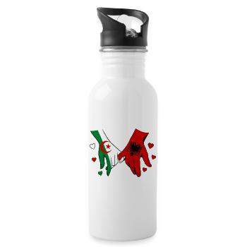 Algeria Albania Flags Holding Hands - Water bottle with straw - white - Right