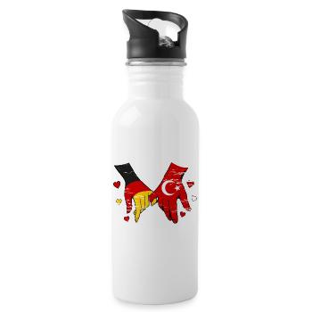 Deutschland Türkei Flaggen Händehalten used - Trinkflasche mit integriertem Trinkhalm - Weiß - Rechts