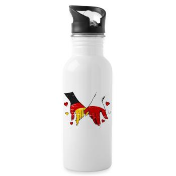 Germany Poland Flag Holding Hands - Water bottle with straw - white - Right