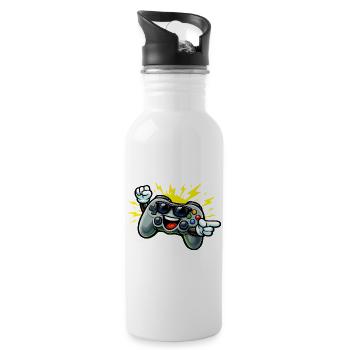 Retro Controller Spaß - Trinkflasche mit integriertem Trinkhalm - Weiß - Rechts