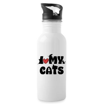 I Love My Cats Cat Lover Katzen Design - Water bottle with straw - white - Right