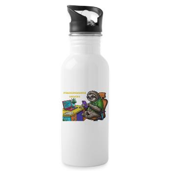 Fleißiges Faultier Büroalltag: Wartezeit... - Trinkflasche mit integriertem Trinkhalm - Weiß - Rechts