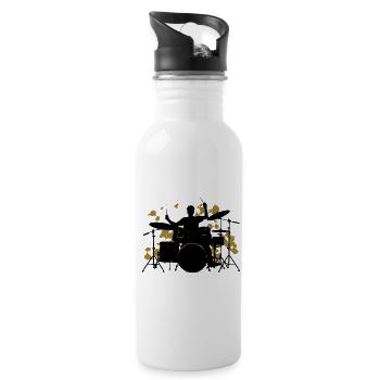 Drummer Schlagzeug Geschenk für Schlagzeuger - Trinkflasche mit integriertem Trinkhalm - Weiß - Rechts