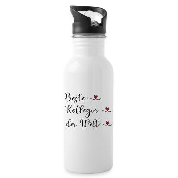 Beste Kollegin der Welt - Trinkflasche mit integriertem Trinkhalm - Weiß - Rechts