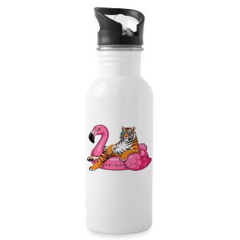 Cool Tiger auf Flamingo-Boje – Sommer-Rig-Design - Trinkflasche mit integriertem Trinkhalm - Weiß - Rechts