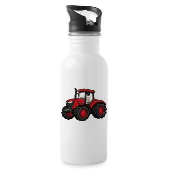 Roter Traktor Cartoon - Trinkflasche mit integriertem Trinkhalm - Weiß - Rechts