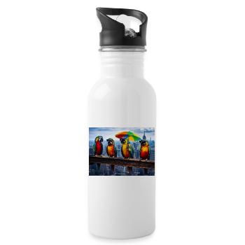Papageienparade mit Regenbogenschirm - Trinkflasche mit integriertem Trinkhalm - Weiß - Rechts