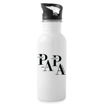 Gestaffeltes PAPA Design in Schwarz für helle Mode - Trinkflasche mit integriertem Trinkhalm - Weiß - Rechts