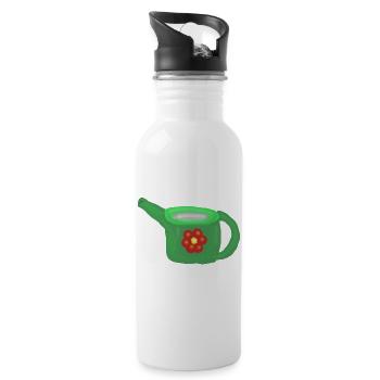 Grüne Gießkanne mit roter Blume - Trinkflasche mit integriertem Trinkhalm - Weiß - Rechts