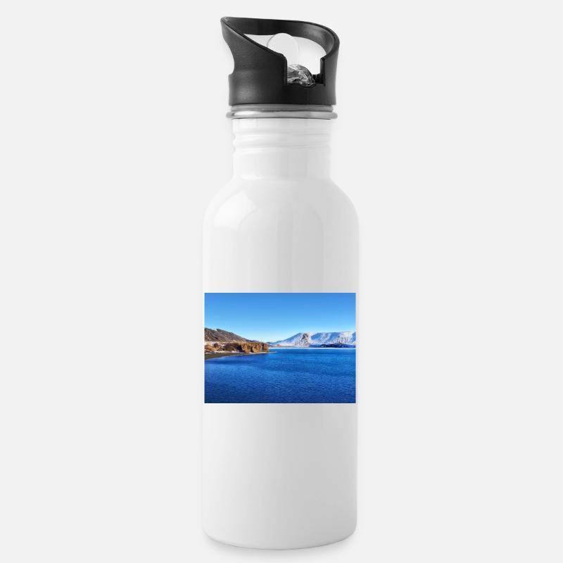 Arktische Traumberge - Trinkflasche mit integriertem Trinkhalm - Weiß