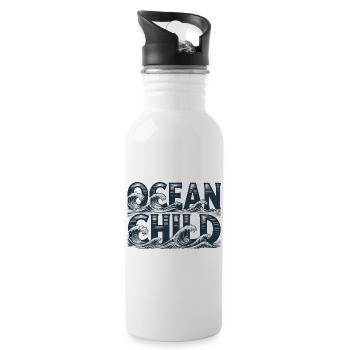 Ocean Child Wellenkunst - Trinkflasche mit integriertem Trinkhalm - Weiß - Rechts