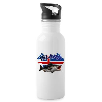 Island Köhler Angeln - Seelachs Fishing - Trinkflasche mit integriertem Trinkhalm - Weiß - Rechts