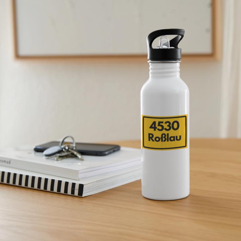 OLD POSTCODE POSTCODE 4530 ROSSLAU HEIMATSTOLZ Water bottle with straw