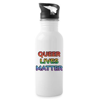 Queer Lives Matter Regenbogen - Trinkflasche mit integriertem Trinkhalm - Weiß - Rechts