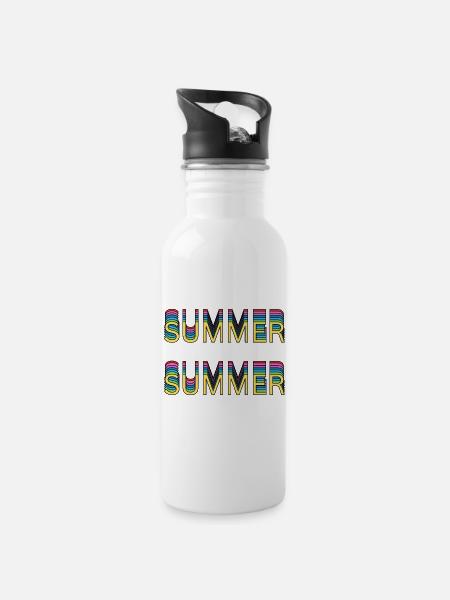 Summer Rainbow Font - Water bottle with straw - white