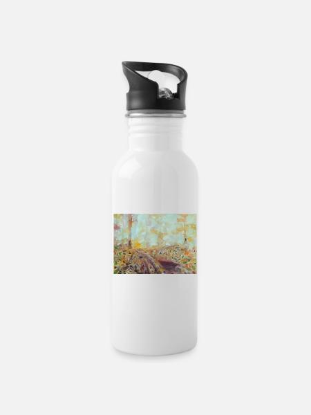 Paysage aquarelle forestier automne - Gourde avec paille intégrée - blanc
