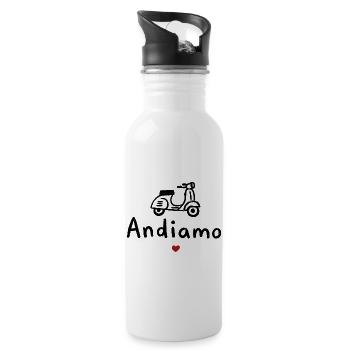 Andiamo – Italienischer Roller Motiv - Trinkflasche mit integriertem Trinkhalm - Weiß - Rechts