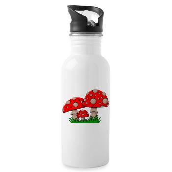 Red toadstools in the grass - Water bottle with straw - white - Right