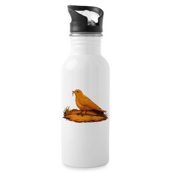 Oiseau orange avec un ver au sol - Gourde avec paille intégrée - blanc - Droite
