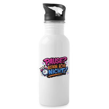Pause? Kenn ich nicht! Lustiges Pflege-Design - Trinkflasche mit integriertem Trinkhalm - Weiß - Rechts