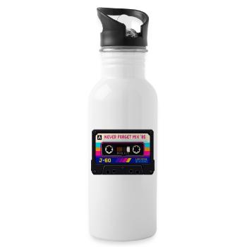 Retro Kassette Pixel Kunst - Trinkflasche mit integriertem Trinkhalm - Weiß - Rechts